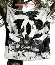 Chanel Ink Floral CC Logo Flannel Throw Blanket IMG_6678
